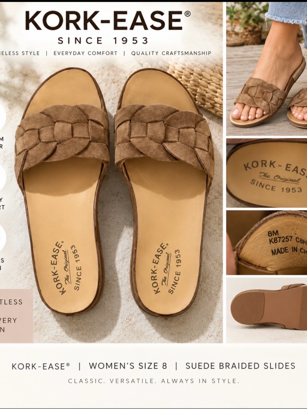 Kork-Ease Dolphin Brown Suede Braided
Slide Sandals Women's 8M